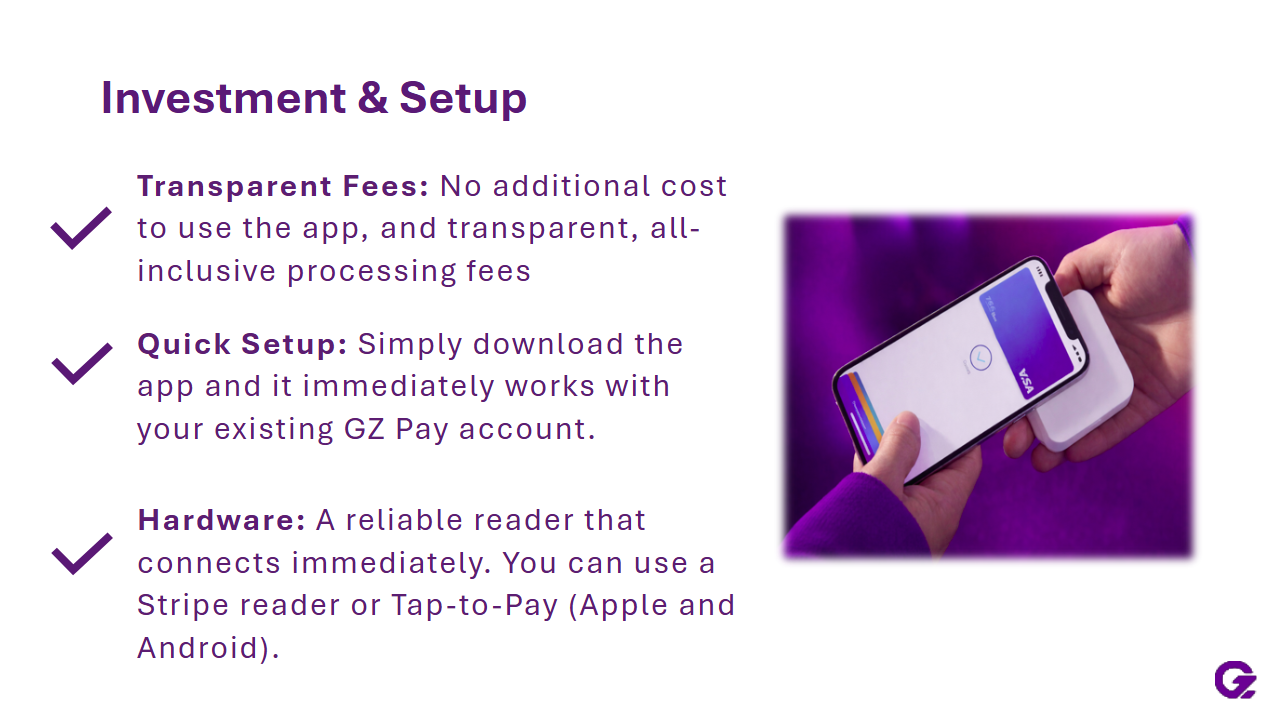 GZ Pay App POS Investment and Setup screenshot