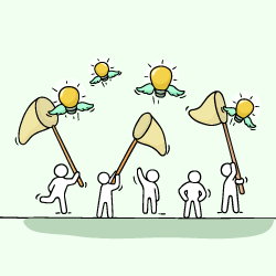 image of stick figures catching lightbulbs