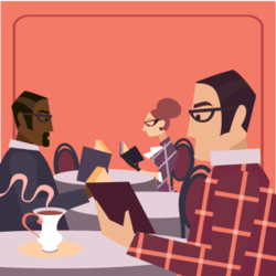 group reading at table