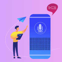 image of man talking to smart speaker