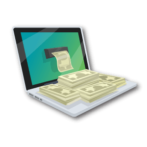 image of computer with money coming out of it.