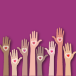 Image of Hands Raised with Hearts on Palm
