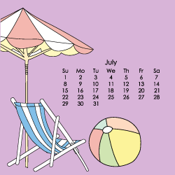 image of beach scene with july calendar