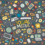image of chalkboard graffiti with social media icons