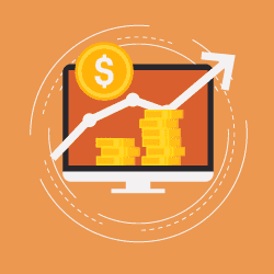 image of computer monitor with coins and graph