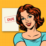 image of cartoon lady holding invoice