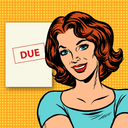 image of cartoon lady holding invoice