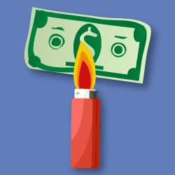 image of lighter burning dollar bill