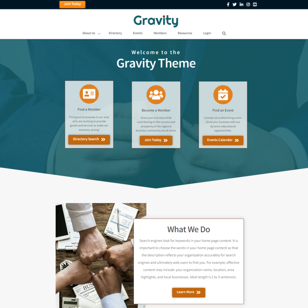 Gravity Website Theme for Associations & Chambers